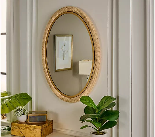 22"x30" Oval Rattan Wall Mirror